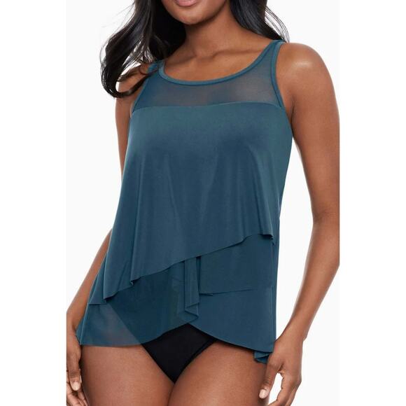 Miraclesuit Mirage Tankini Swimwear Vacation Top Nova Green 6516641 Size 10 NEW - Picture 2 of 7